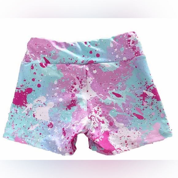Upper Just Fitness Shorts 3” Women M Multicolor Paint Splash UNIQUE Art To Wear - Picture 7 of 8